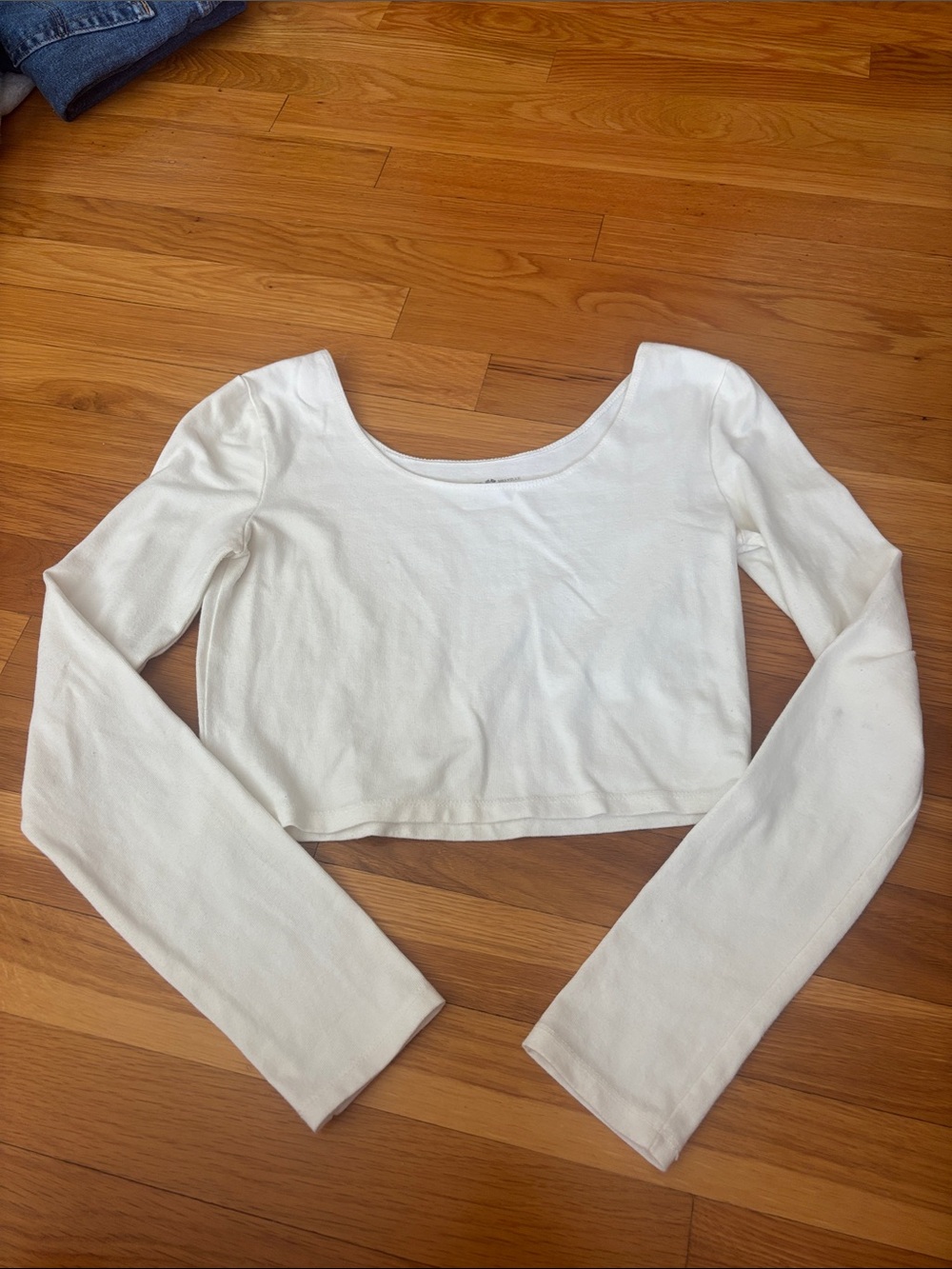 Brandy Melville White Long-Sleeve Cropped Scoop Top
